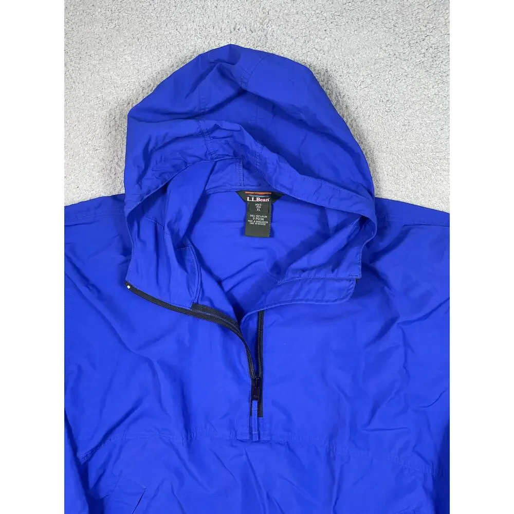 Vintage L.L. Bean Mens Size XL Reg Windbreaker Pullover Hoodie 1/4 Zip Blue